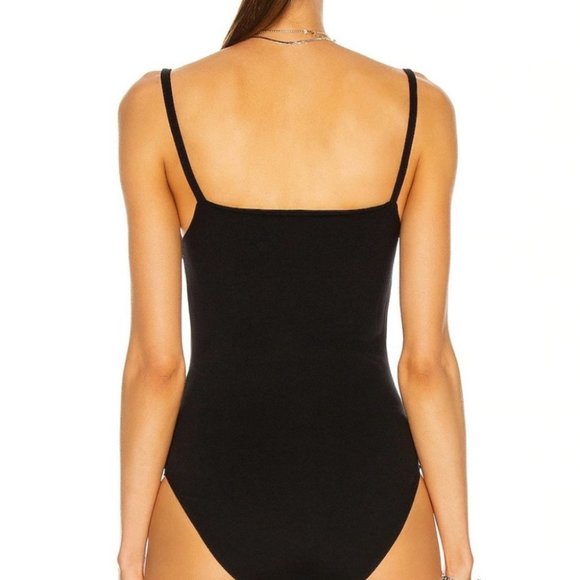 Toteme Slim Strap Bodysuit Square Neck Tank Black L - Picture 3 of 8